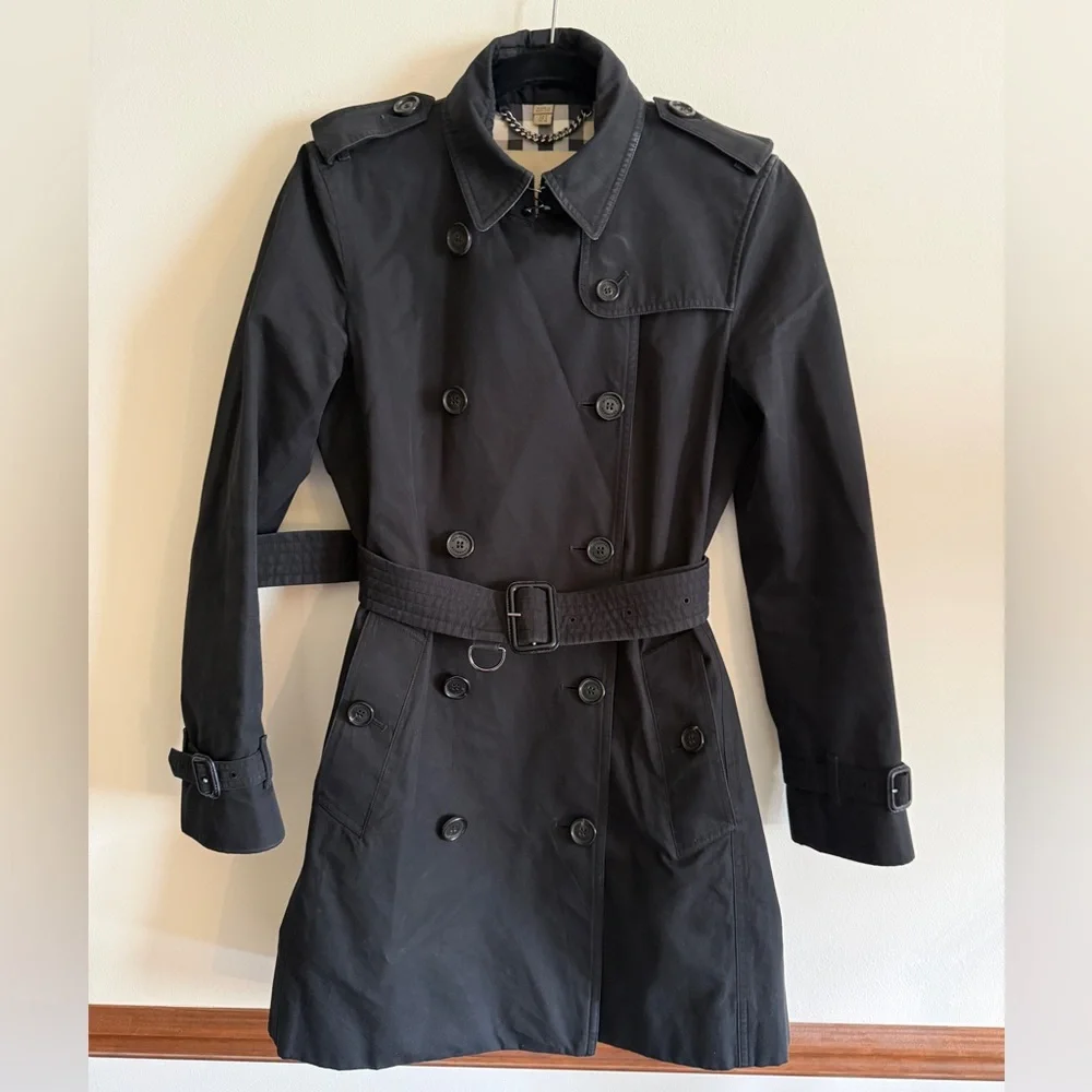 Burberry Kensington mid length trench coat black size 4 - Picture 1 of 9